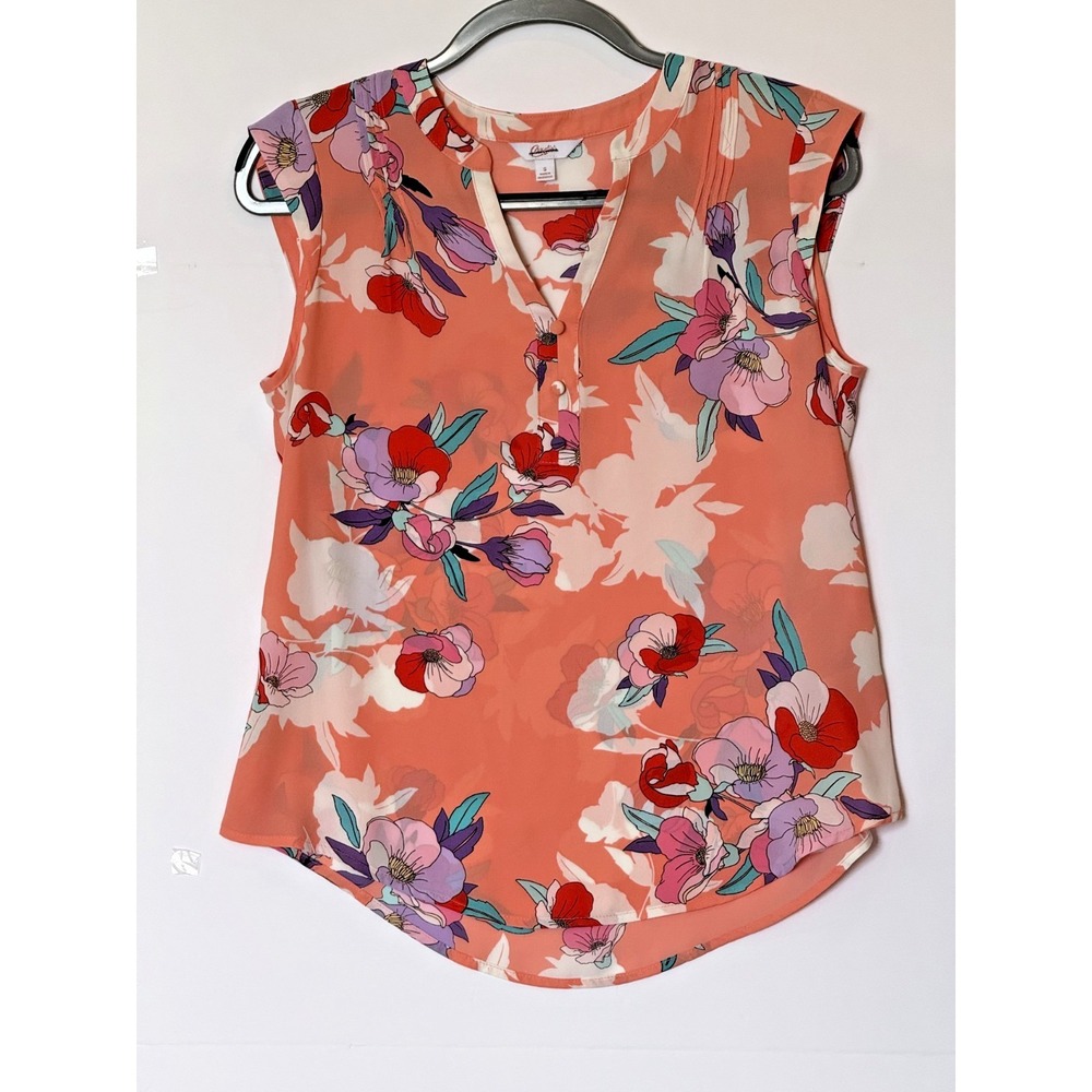 Candies Floral Dress Top Blouse Cap Sleeve Peachy Color Womens Size Small